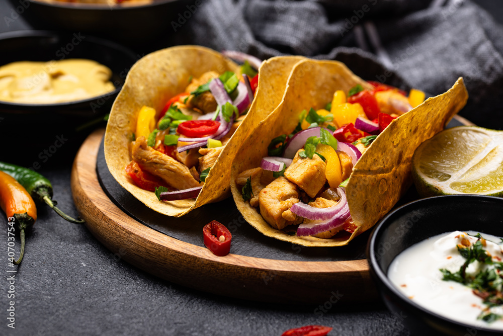 Traditional Mexican tacos with meat