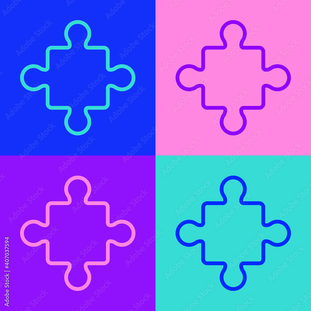 Pop art line Puzzle pieces toy icon isolated on color background. Vector. Pop art line Puzzle pieces toy icon isolated on color background. Vector.