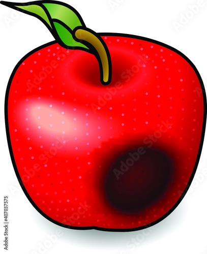 A red apple with a spreading bruise.