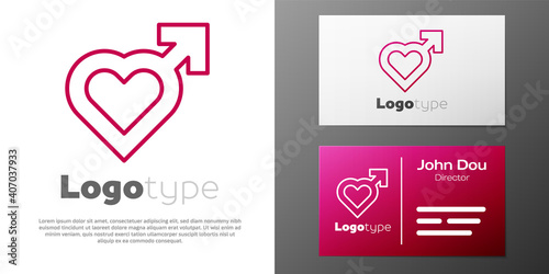 Logotype line Heart with male gender symbol icon isolated on white background. Logo design template element. Vector.