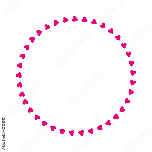 round frame with pink hearts isolated on white background
