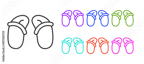 Black line Flip flops icon isolated on white background. Beach slippers sign. Set icons colorful. Vector.