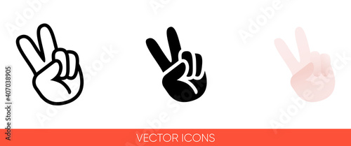 Peace sign hand with fingers icon of 3 types color, black and white, outline. Isolated vector sign symbol.