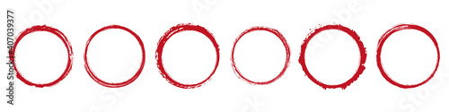 set of red round brush painted ink stamp circle banner on transparent background 