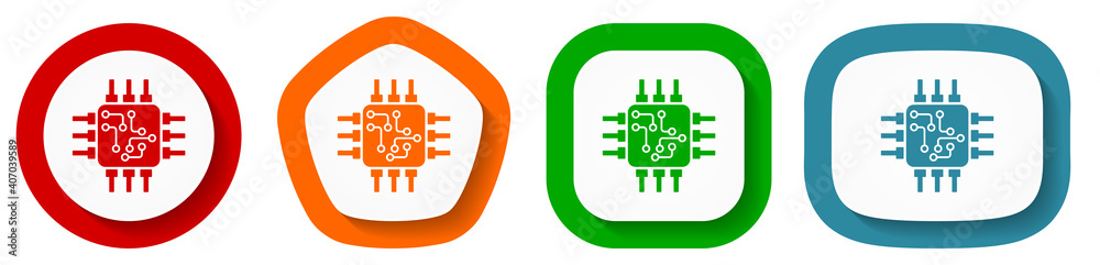 Circuit, technology, chip, processor vector icon set, flat design buttons on white background Circuit, technology, chip, processor vector icon set, flat design buttons on white background