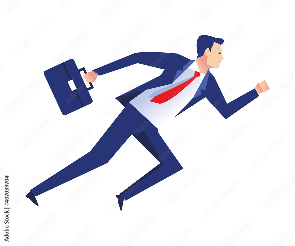 Naklejka elegant businessman running with portfolio worker avatar character