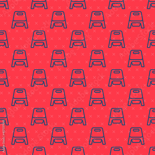 Blue line Baby potty icon isolated seamless pattern on red background. Chamber pot. Vector.