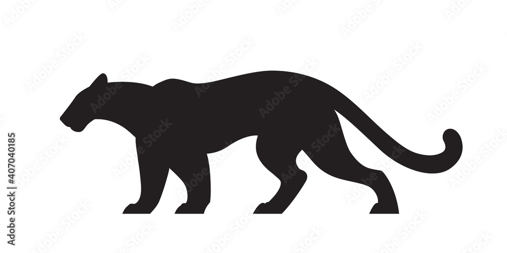 Black silhouette of panther. Vector wildcat illustration. Side view predator animal isolated on white background as logo, mascot or tattoo