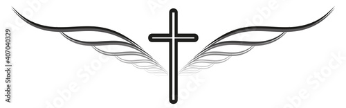 Banner für eine Traueranzeige, Tod und Trauer, Karte zum Beileid und zur Anteilnahme, Kreuz und Palmenwedel, abstrakt, vektor, isoliert