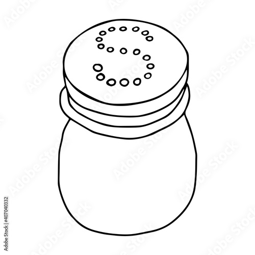 Vector outline black illustration of one salt shaker isolated on a white background