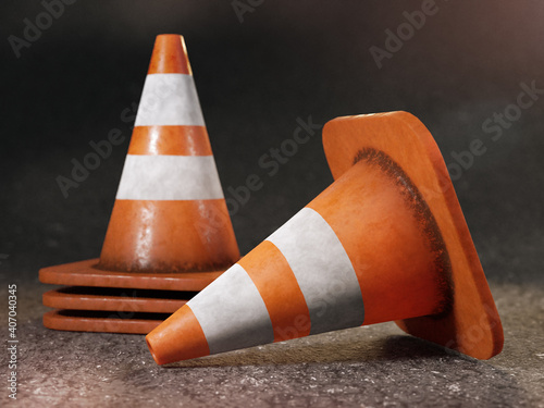 Set of grunge road cones