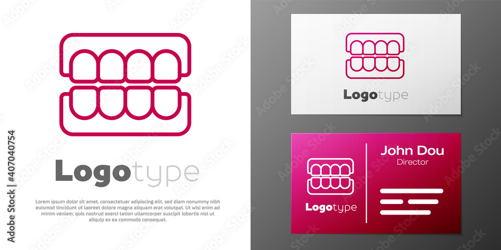 Logotype line False jaw icon isolated on white background. Dental jaw or dentures, false teeth with incisors. Logo design template element. Vector.