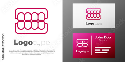 Logotype line False jaw icon isolated on white background. Dental jaw or dentures, false teeth with incisors. Logo design template element. Vector.