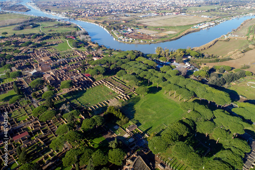 Photography Aerial view of the Archaeological Area of Ostia Antica, founded in 620