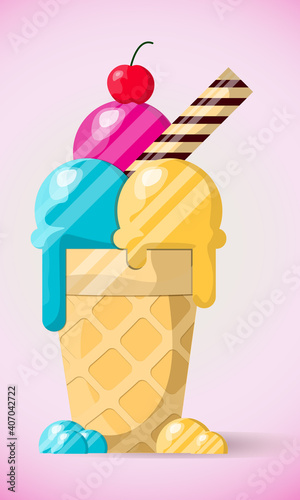 Cone Ice Cream Vector  Art | Cartoon Cone Ice Cream Flat style vector illustration.