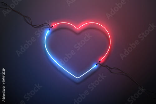 Red and blue light neon heart