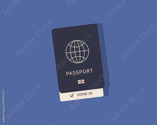 Covid-19 immune passport, vaccinated, negative result, vaccination certificate. Vector illustration flat style.