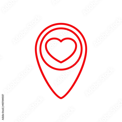 Logotipo corazón con puntero de mapa con lineas en color rojo