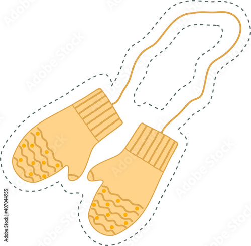 
children's mittens with elastic. Hand drawn vector sticker.