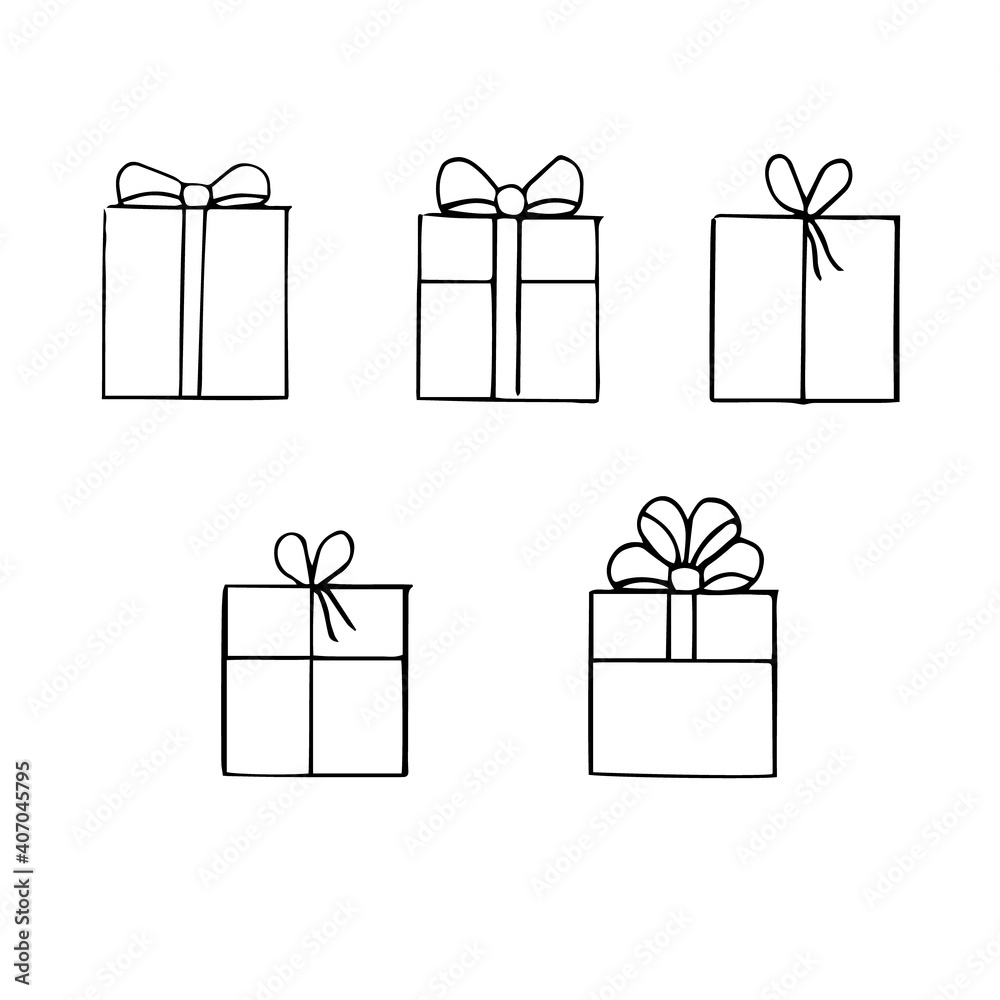 Set of gift boxes, vector doodle illustration