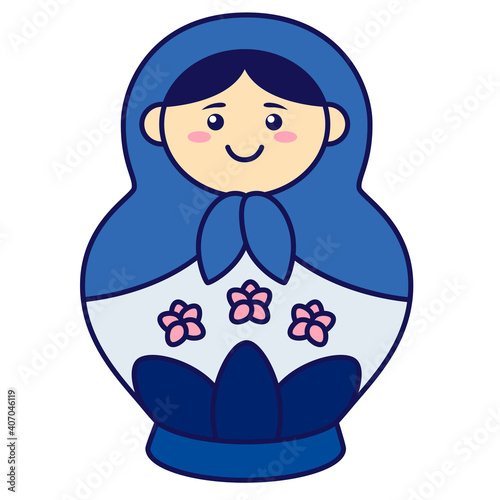 Russian doll matryoshka isolated on white background. Flat design for poster or t-shirt. Vector illustration