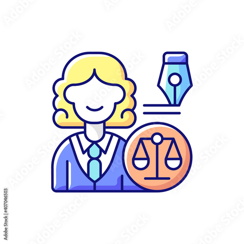 Law department RGB color icon. Dealing with legal affairs. Ensuring company legality and compliance actions. Litigation, investigation. Reviewing rules, contracts. Isolated vector illustration