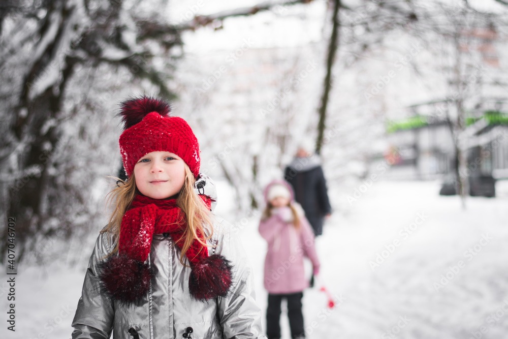 Little happy girl having fun in winter Little happy girl having fun in winter