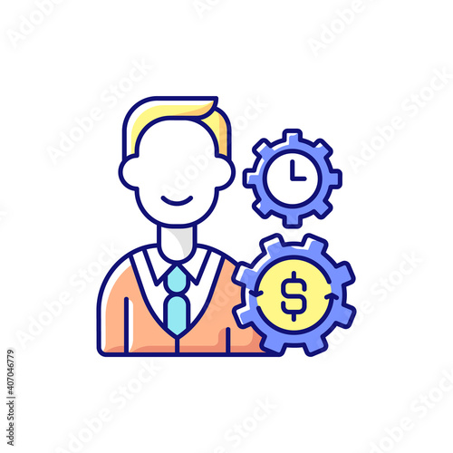 Finance department RGB color icon. Acquiring funds for company. Financial planning. Incoming and outgoing cash flows control. Money expenditure on various assets. Isolated vector illustration