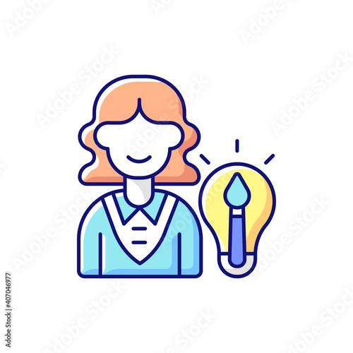 Creative department RGB color icon. Generating ideas. Creating brand image for company. Art direction, copywriting. Responsibility for advertisements design and creation. Isolated vector illustration