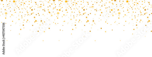 Golden stars frame on long banner. Celebration banner. Gold shooting stars. Glitter elegant design elements. Magic decoration. Christmas texture. Vector illustration