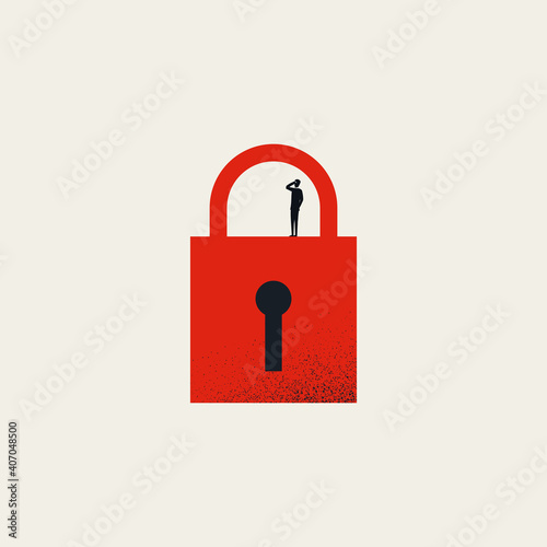 Business solution vector concept with lock. Symbol of gridlock, stop and security.