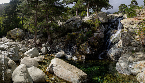 The waterfall Cascade des Anglais and the river Agnone  Vivario  Corsica  France