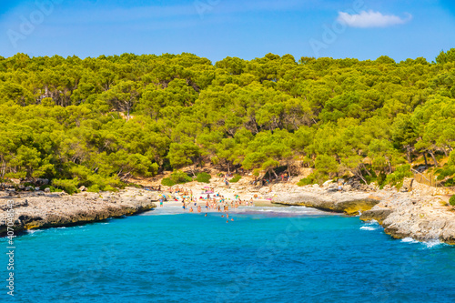 Turquoise beach bay panorama Caló des Borgit Burget Mallorca Spain. photo