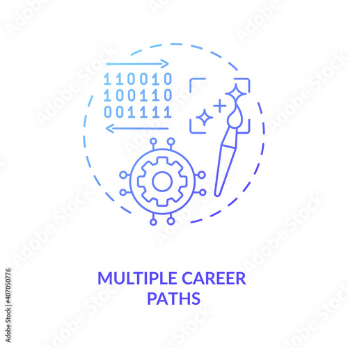 Multiple career paths concept icon. Game design industry benefits. Personal growth and autonomy from cash. Perspective idea thin line illustration. Vector isolated outline RGB color drawing