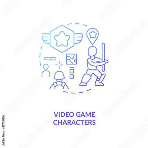 Video game characters concept icon. Video game design components. Match the characters personality with theme. Creation idea thin line illustration. Vector isolated outline RGB color drawing