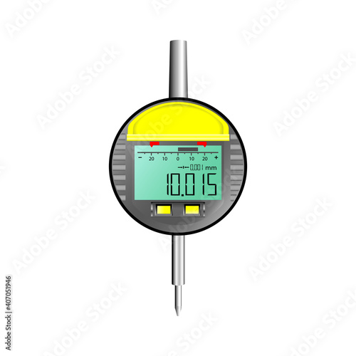 Digital dial gauge. Measuring instrument on a white background. Vector illustration