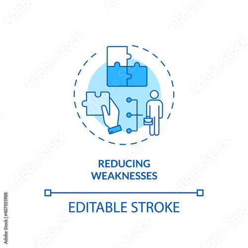 Reducing weaknesses concept icon. Staff training idea thin line illustration. Identifying strengths, limitations. Support system. Vector isolated outline RGB color drawing. Editable stroke