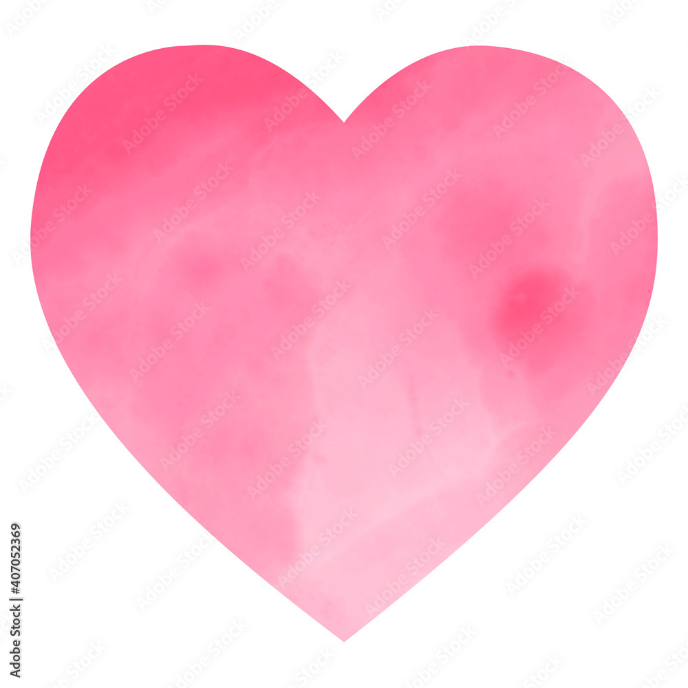 Watercolor Heart. Isolated element on a white background. Pink color. Drawn by hands. It can be used for postcards decoration, decoration