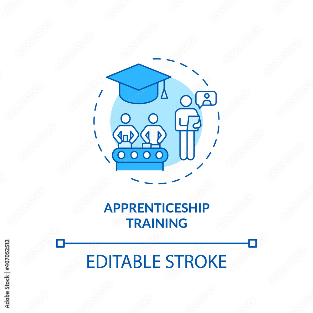 Apprenticeship training concept icon. Staff development idea thin line illustration. Practical experience, great prospects. Qualifications. Vector isolated outline RGB color drawing. Editable stroke