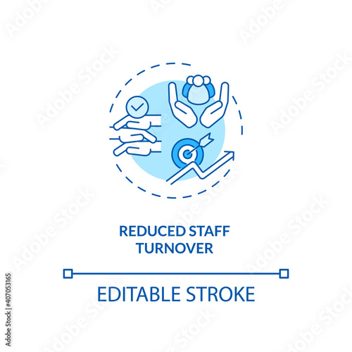Reduced staff turnover concept icon. Staff training idea thin line illustration. Competitive salaries and benefits. Working atmosphere. Vector isolated outline RGB color drawing. Editable stroke