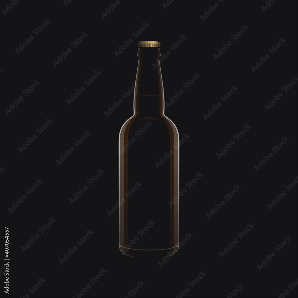 Beer dark logo. Bottle of beer with cap on black