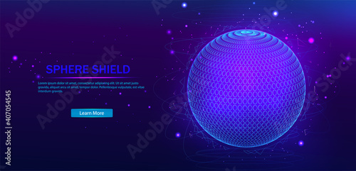 Futuristic circles forming a protective blue sphere on an isolated background. Bubble shield. Bubble shield futuristic vector illustration on a blue background. Dome geometric in the form of an energy