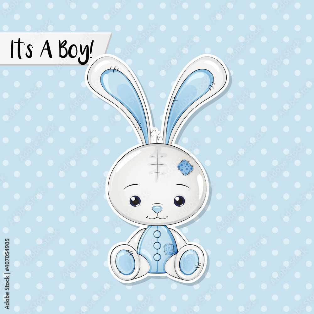 It's A Boy! Greeting card for girls and parents with cute Blue Bunny Toy Rabbit It's A Boy! Greeting card for girls and parents with cute Blue Bunny Toy Rabbit