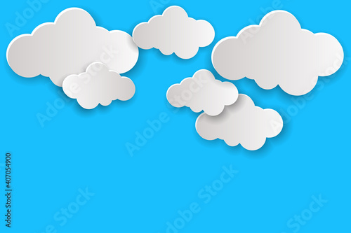 Paper Art Clouds, 3d Paper art style. vector isolated illustration with Grey Clouds on blue background