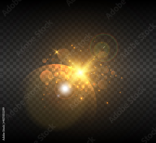 
A bright flash of the sun with rays and glare. Vector 10 eps.