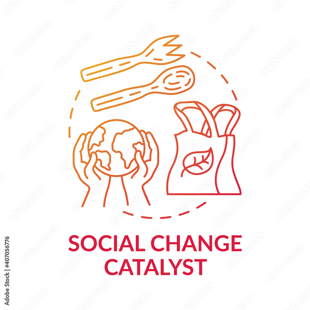 Social change catalyst concept icon. Climate change idea thin line illustration. Ecological way change soceity. Vector isolated outline RGB color drawing. Environment responsibility Social change catalyst concept icon. Climate change idea thin line illustration. Ecological way change soceity. Vector isolated outline RGB color drawing. Environment responsibility