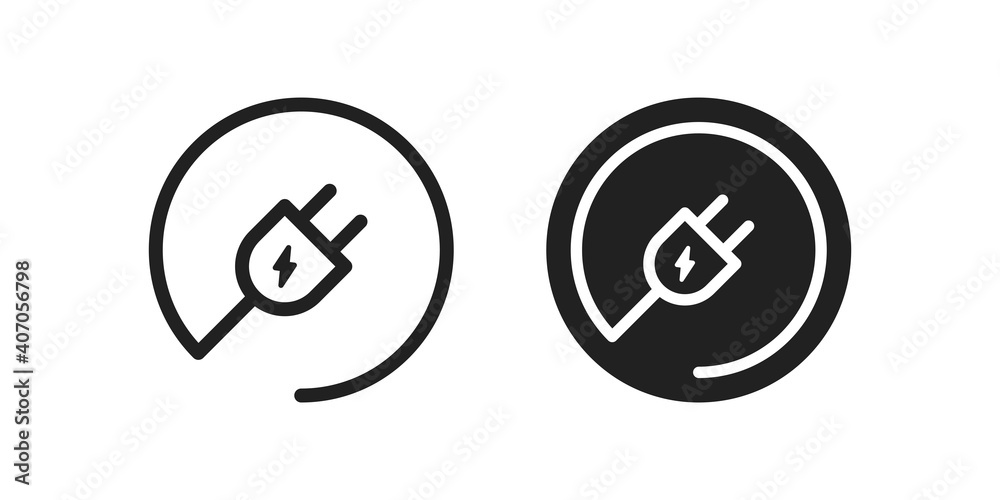 Electric plug round icon. Power cable symbol. Electro cord logo in vector flat Electric plug round icon. Power cable symbol. Electro cord logo in vector flat
