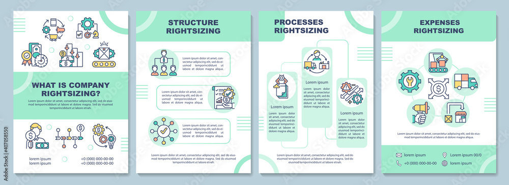 What is company rightsizing brochure template. Structure rightsizing. Flyer, booklet, leaflet print, cover design with linear icons. Vector layouts for magazines, annual reports, advertising posters