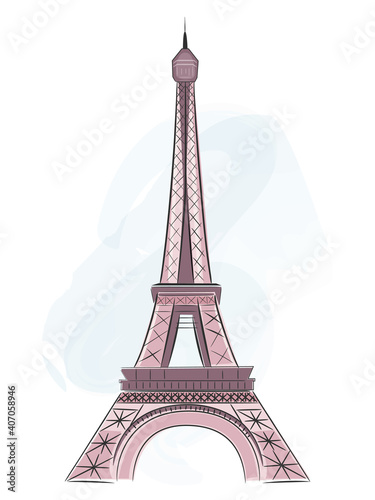 Eiffel Tower in hand drawn style, symbol of Paris. Vector illustration.
