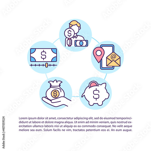 Contact us concept icon with text. Products and services cost reduction strategy implementation. PPT page vector template. Brochure, magazine, booklet design element with linear illustrations